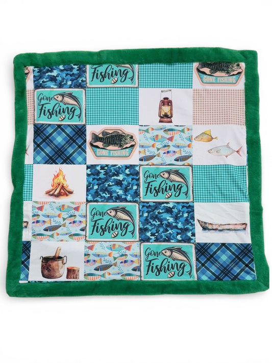 32" x 32".Gone Fishing Baby Blanket.