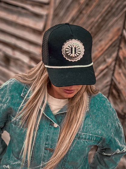 Black and White Single Concho Trucker Hat 