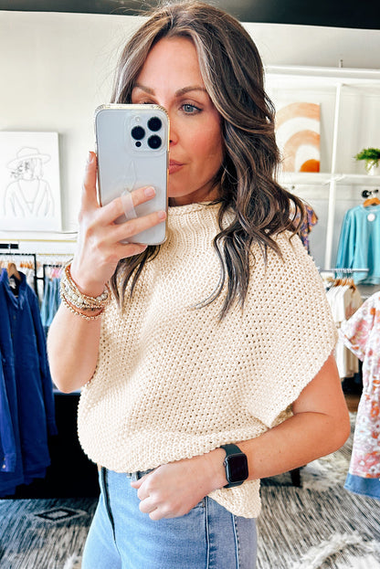 Beige Short Sleeve Sweater