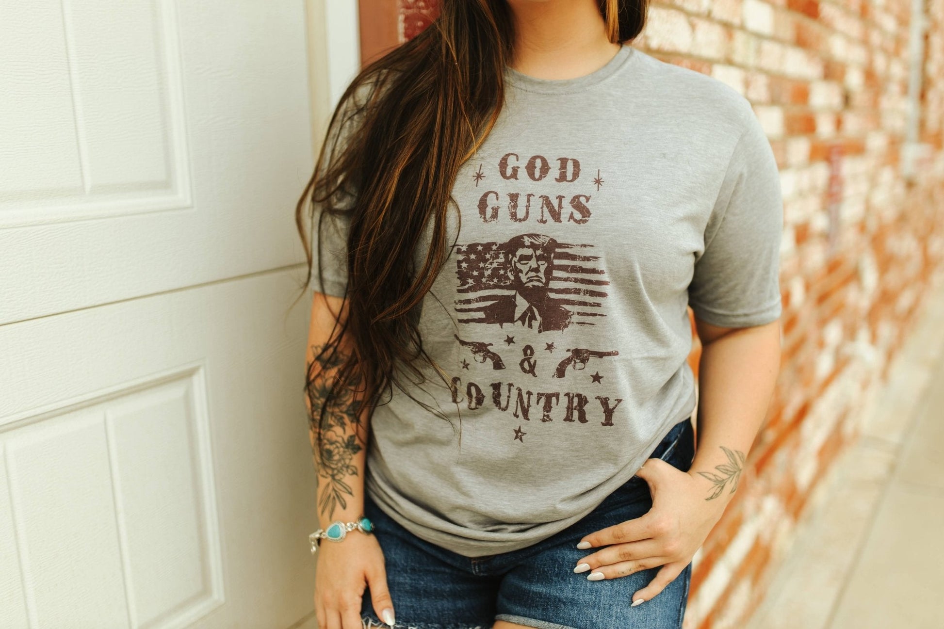 God, Guns and Country Trump Graphic TeeGreyS