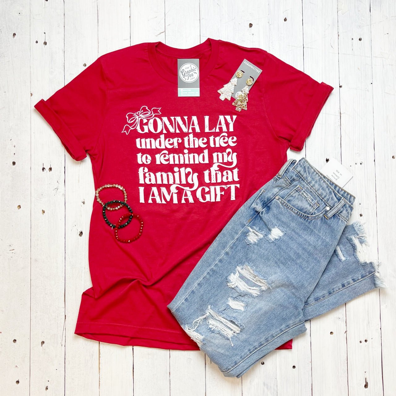 Gonna Lay Under The Tree Unisex Canvas Red Graphic Tee