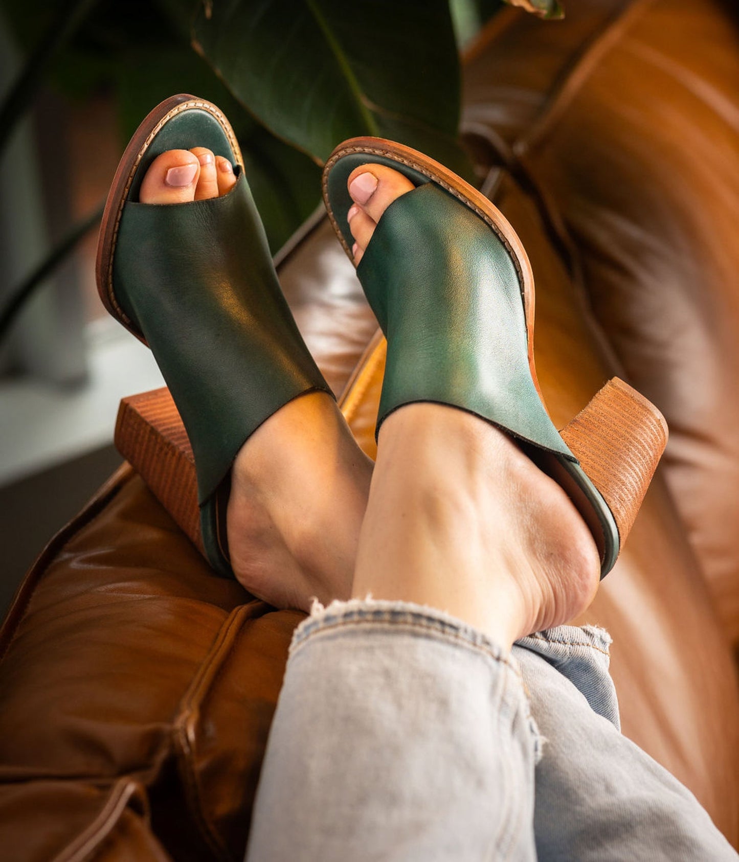 Hallie Heeled Genuine Leather Sandal in Teal by Naughty Monkey