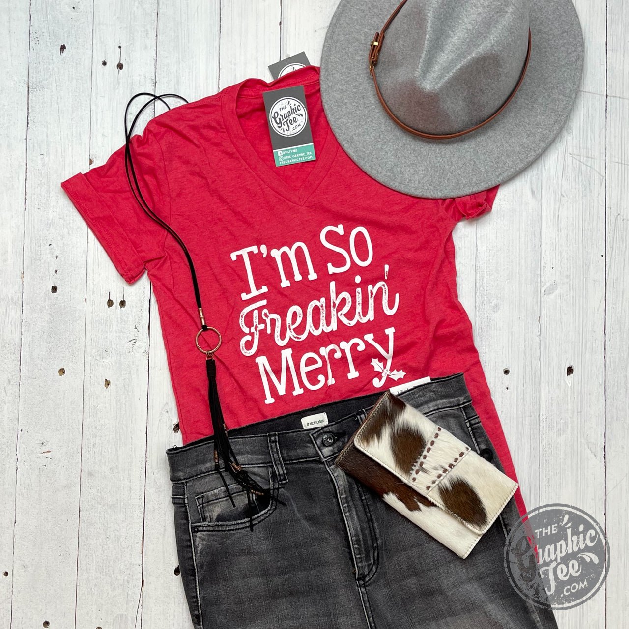 I'm So Freakin' Merry - Heather Red V-Neck Tee