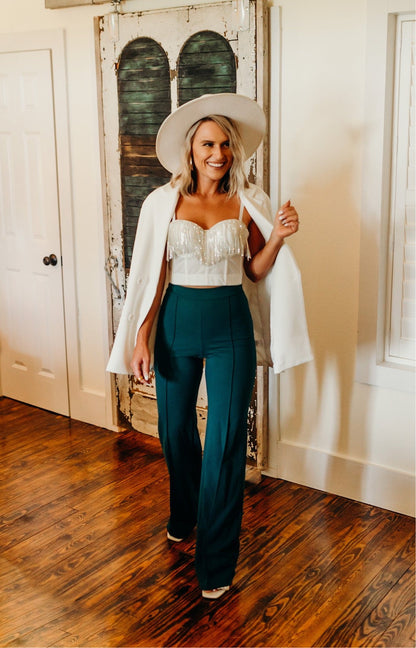 The Zoey Flare Trouser In Hunter Green