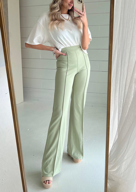 The Zoey Flare Trouser In Sage