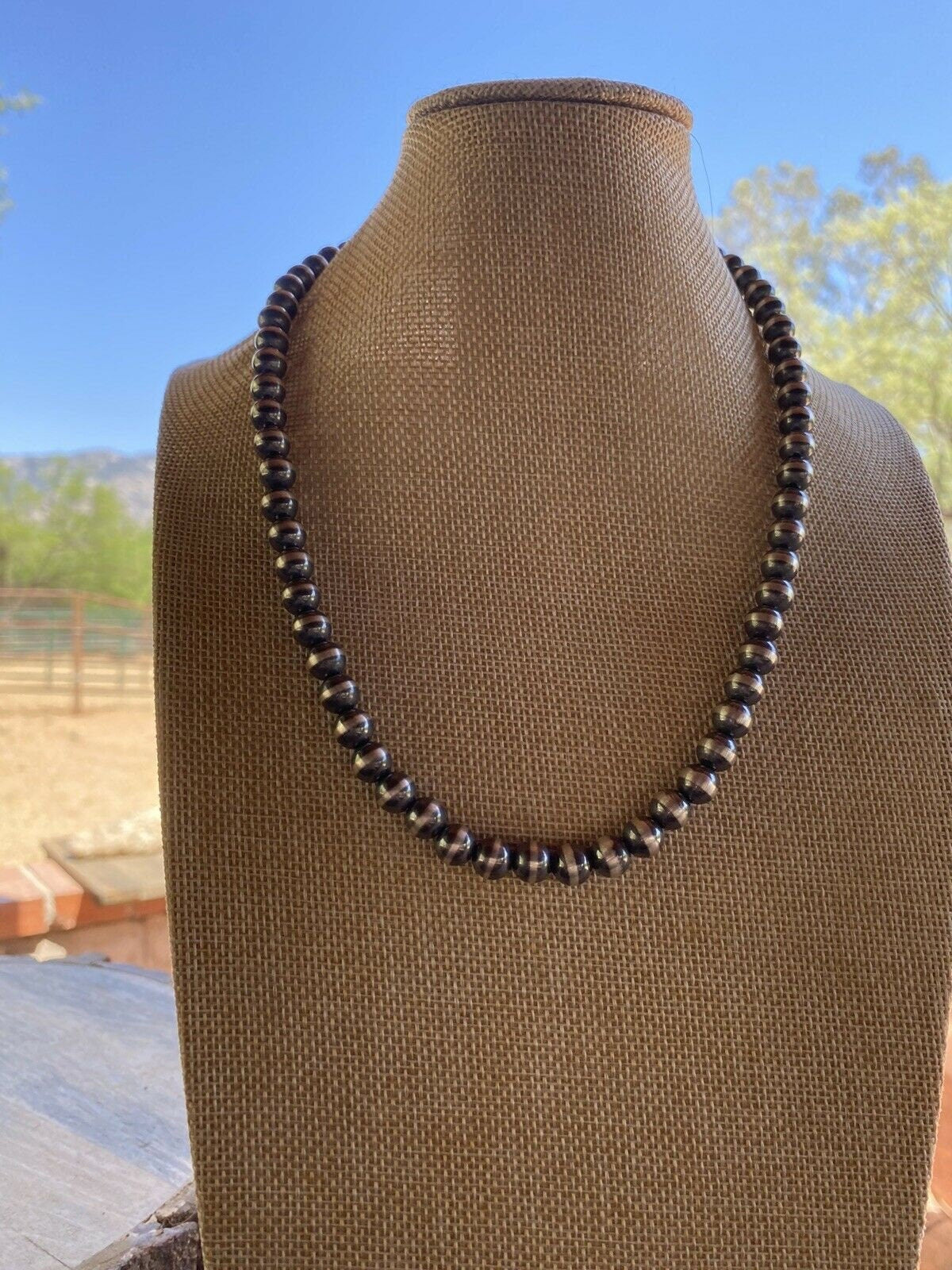 8mm Sterling Silver Navajo Pearl Style Beaded Necklace