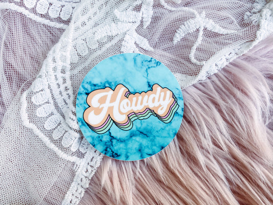 Circle Retro Howdy + Turquoise Sticker