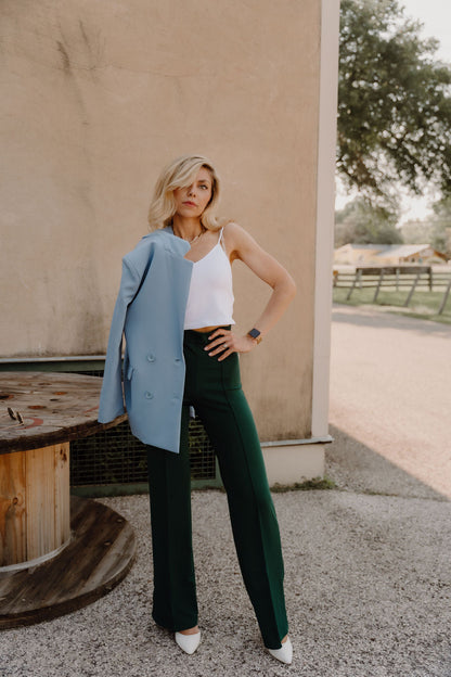 The Zoey Flare Trouser In Hunter Green