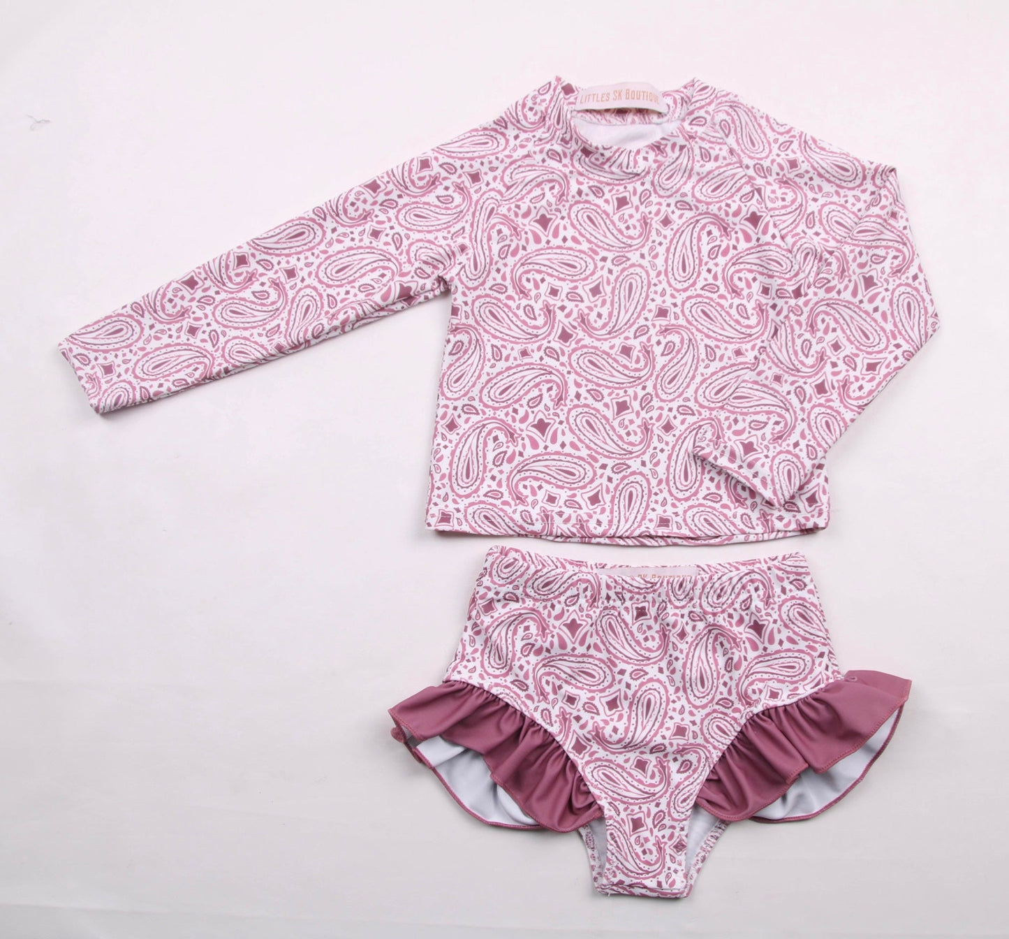 Pretty Paisley Long Sleeve Side Ruffle Swimsuit