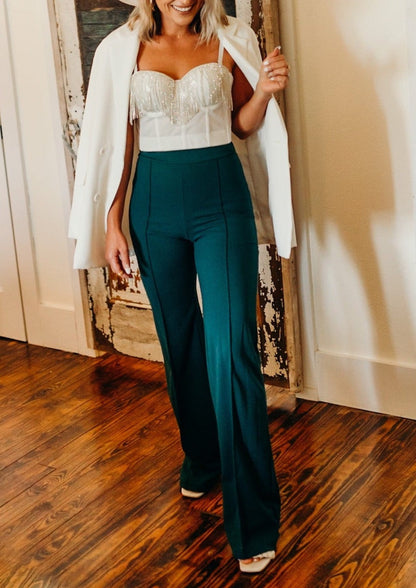 The Zoey Flare Trouser In Hunter Green