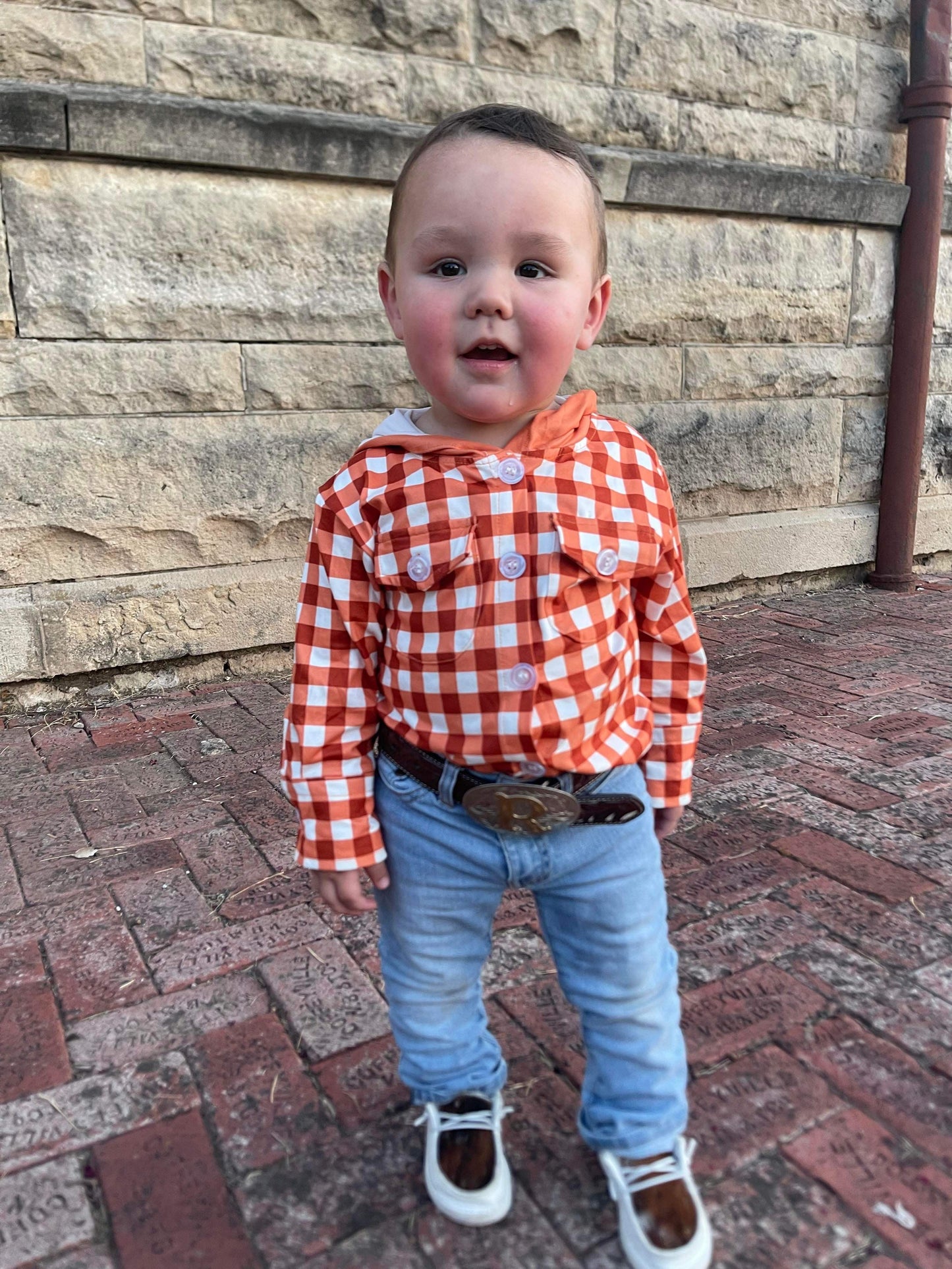 Burnt Orange Plaid Button Up