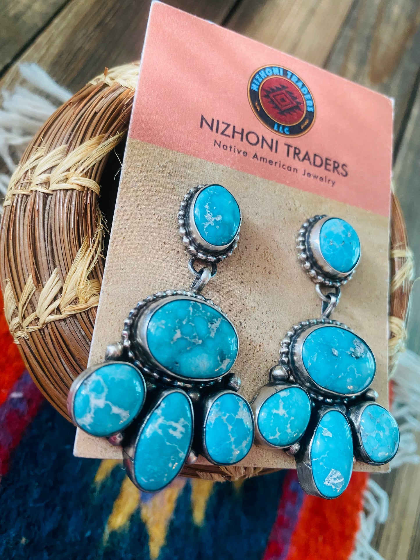 Navajo Sterling Silver & Sonoran Mountain Turquoise Dangle Earrings