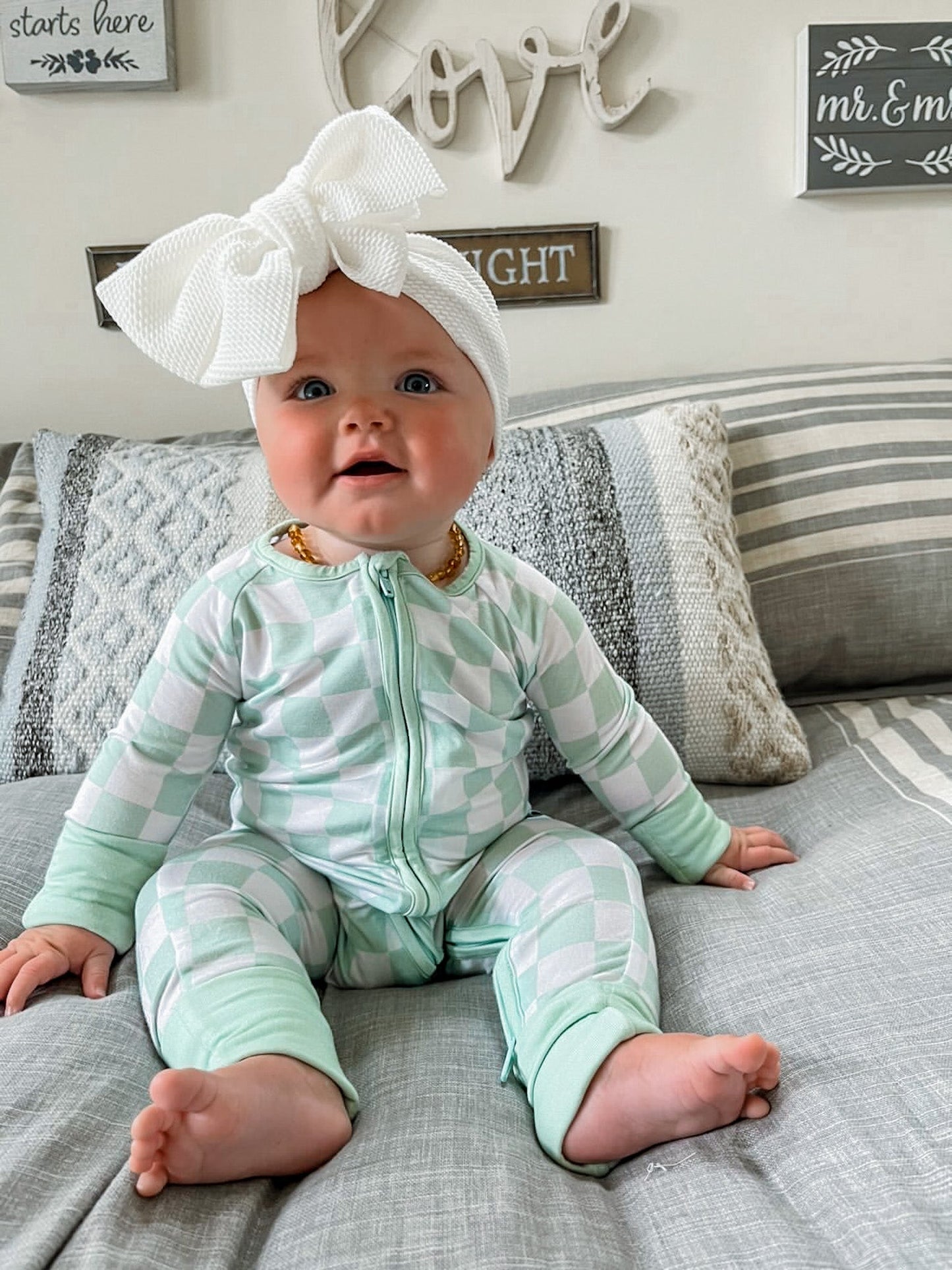 MINT CHECKERS DREAM ROMPER