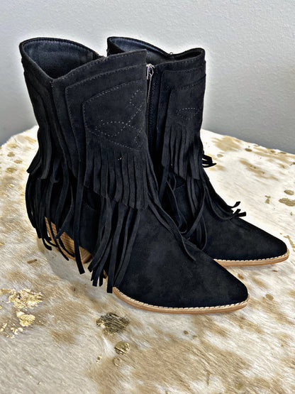 Black Fringe Booties