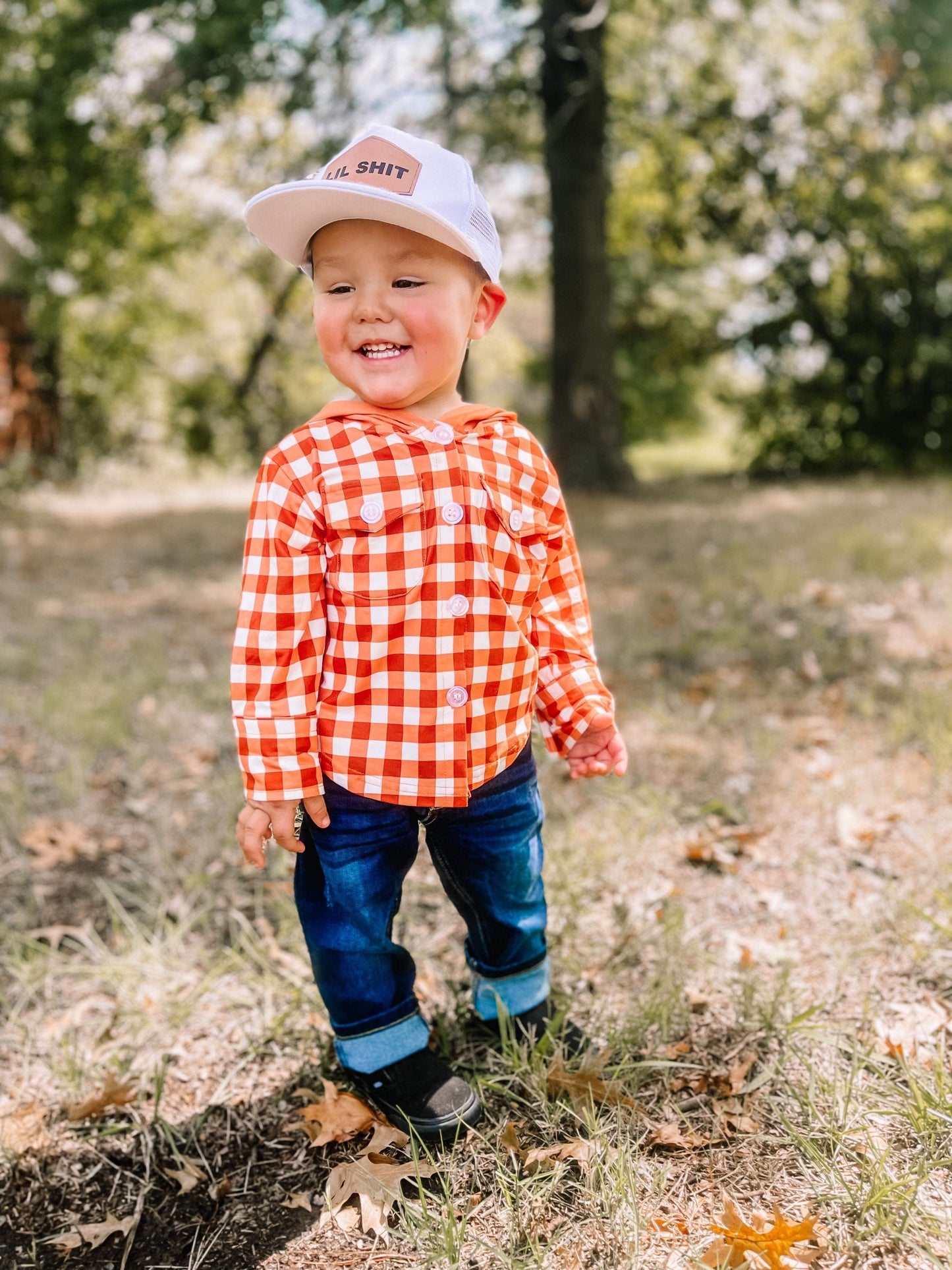 Burnt Orange Plaid Button Up