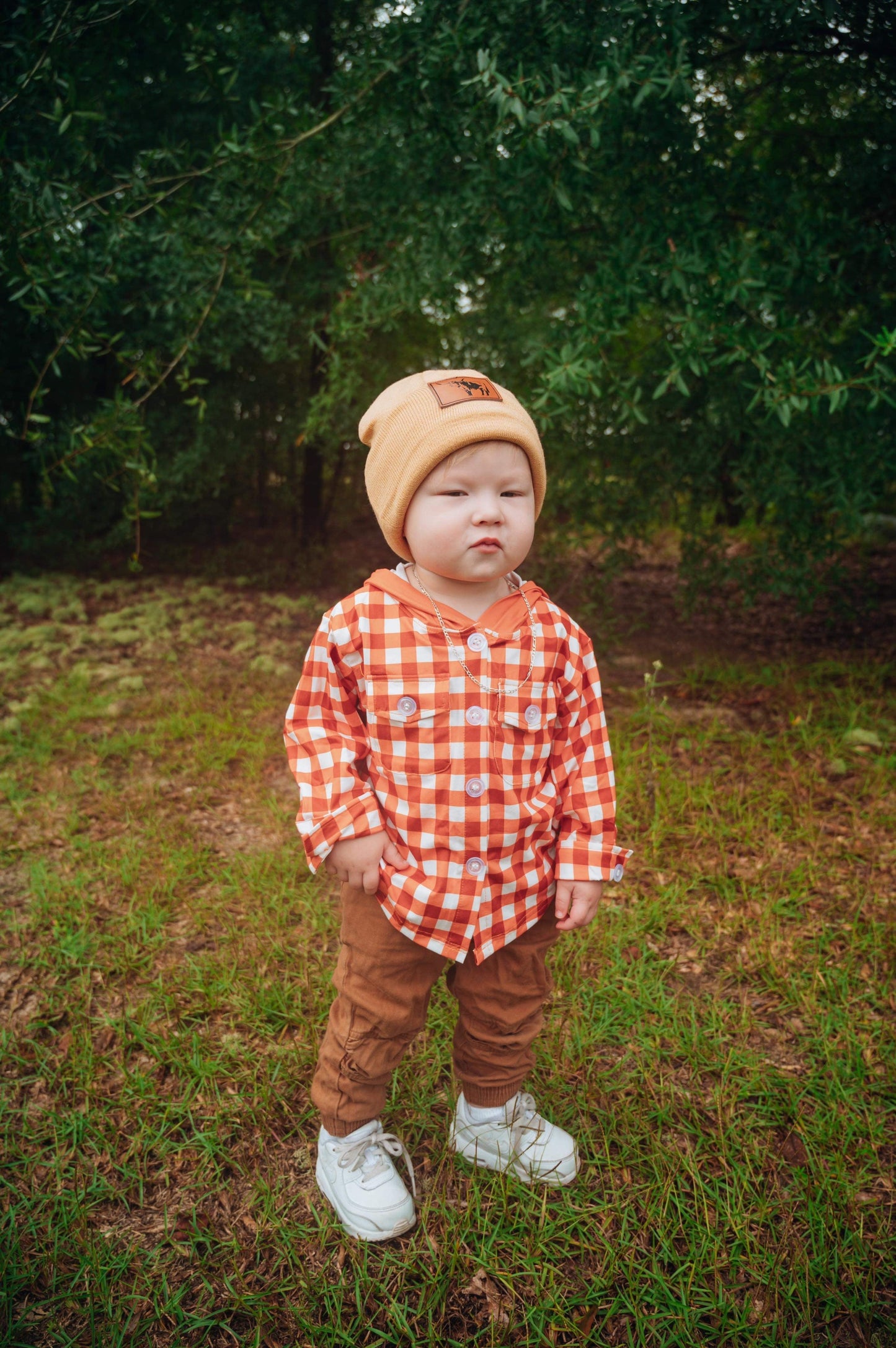 Burnt Orange Plaid Button Up