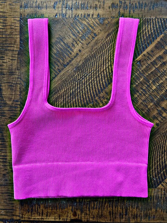 Hot Pink Square Ribbed Top