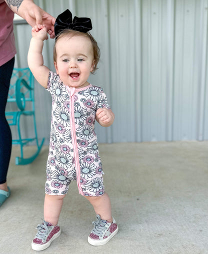 Checkered Floral Bamboo Shortie Romper