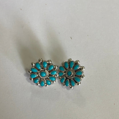 Zuni Sterling Silver & Turquoise Cluster Stud Earrings