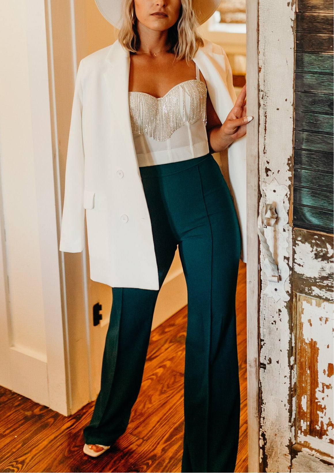 The Zoey Flare Trouser In Hunter Green