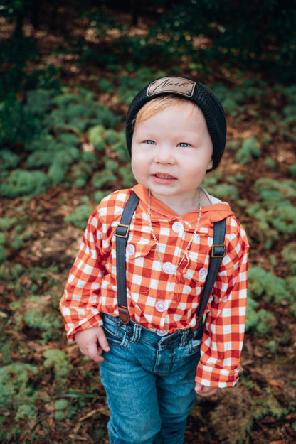 Burnt Orange Plaid Button Up