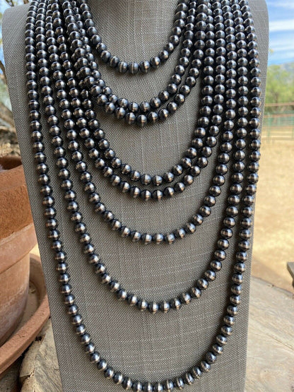 8mm Sterling Silver Navajo Pearl Style Beaded Necklace