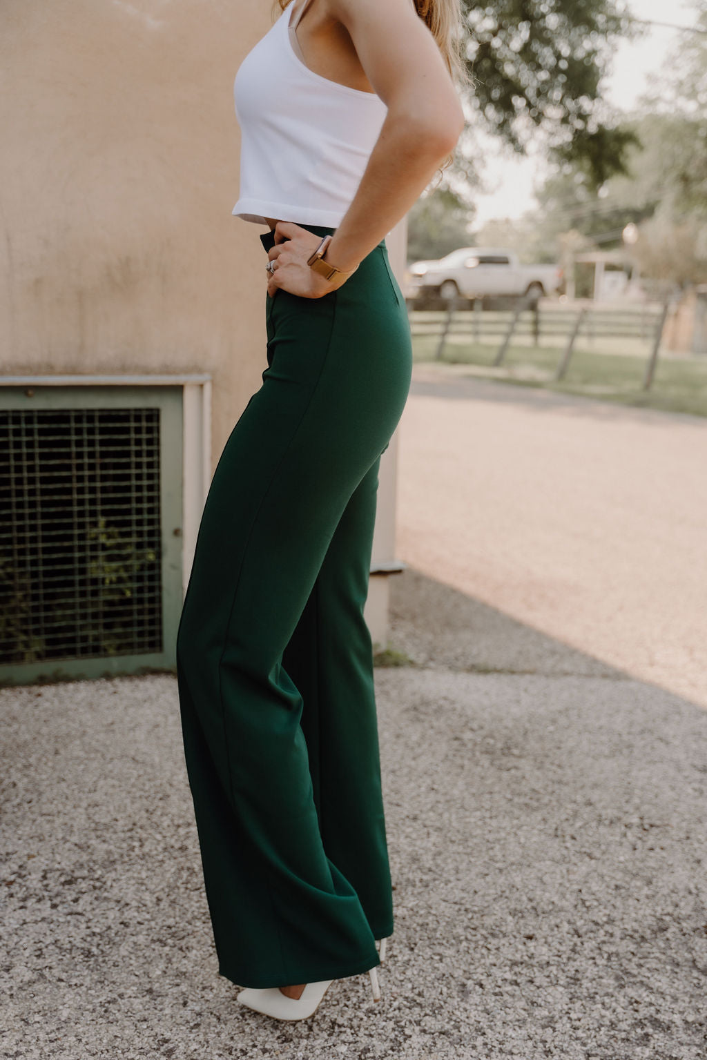 The Zoey Flare Trouser In Hunter Green