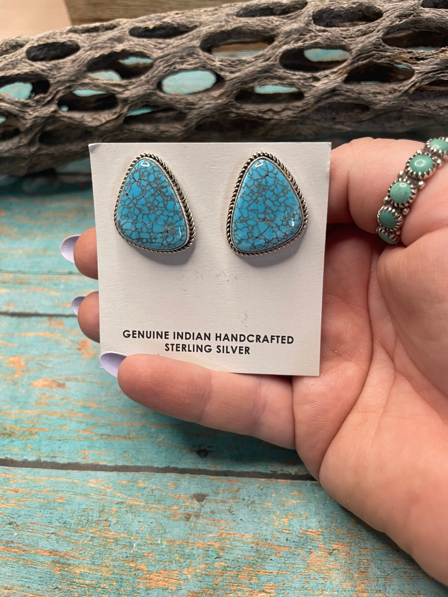 Navajo Turquoise And Sterling Silver Post Earrings