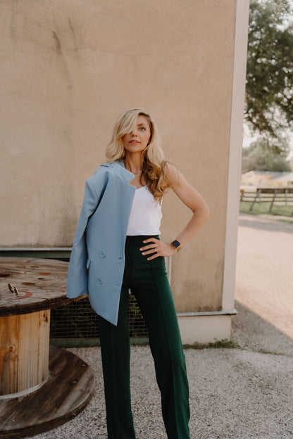 The Zoey Flare Trouser In Hunter Green