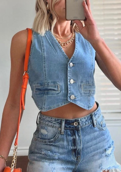 The Daisy Denim Buttoned Vest Top