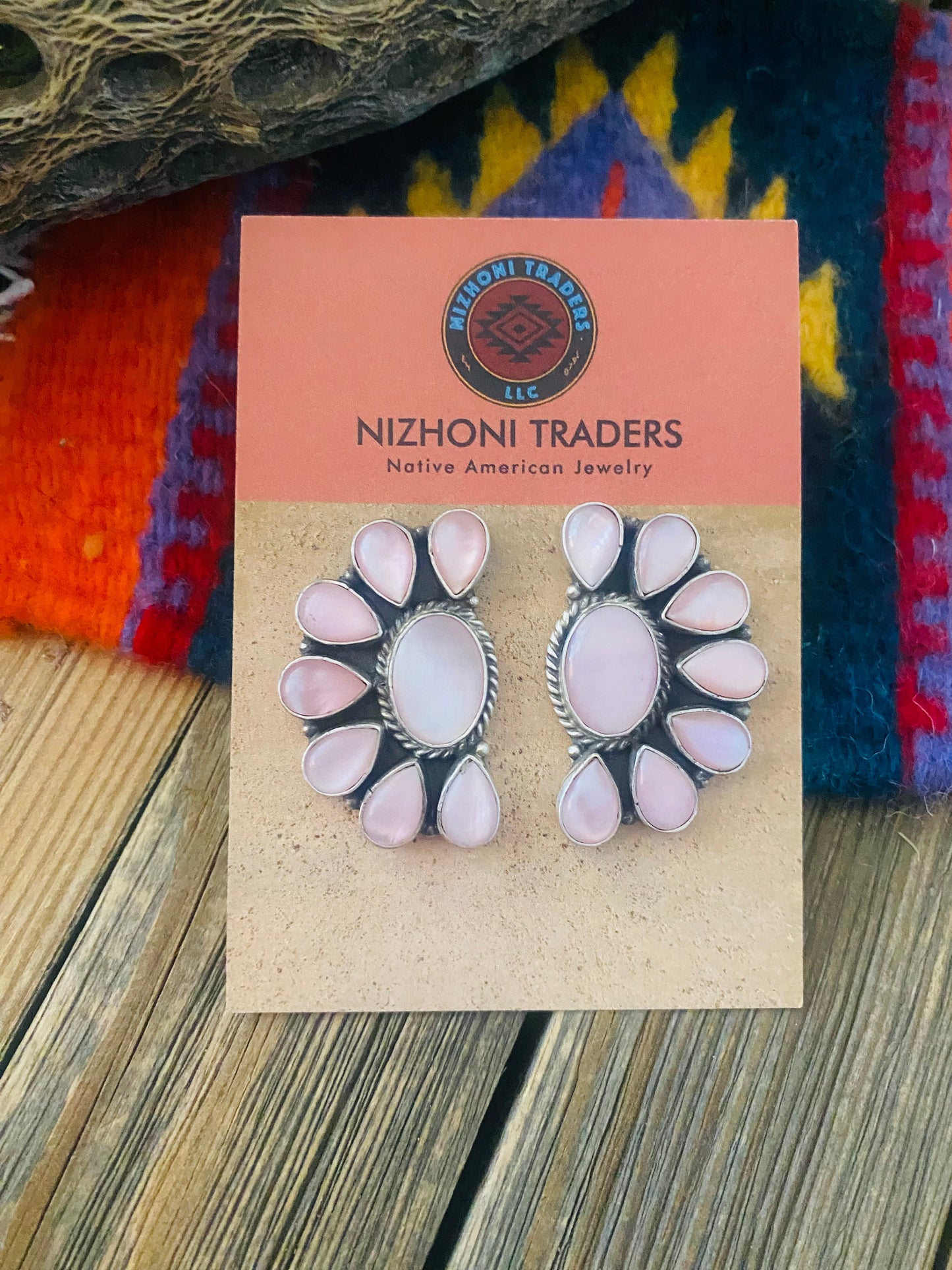 Navajo Pink Mother of Pearl & Sterling Silver Cluster Earrings