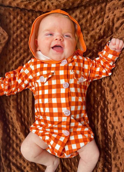 Burnt Orange Plaid Button Up