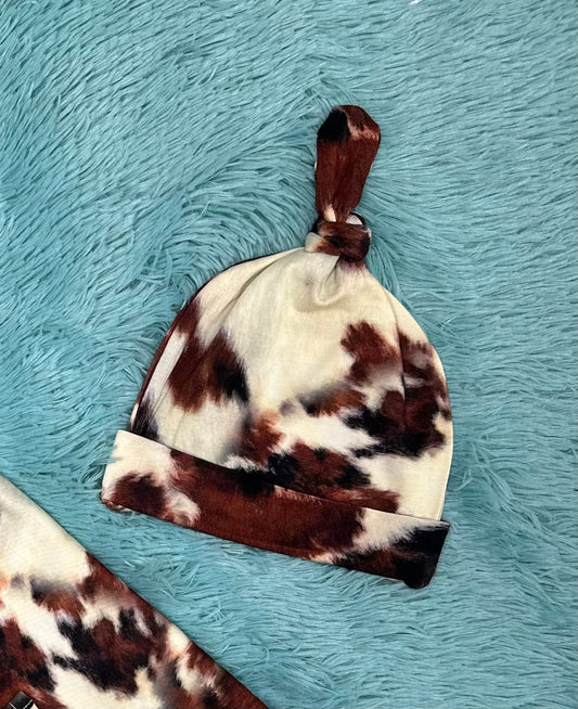 Newborn Brown Cow Print Bamboo Beanie (FINAL SALE)