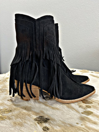 Black Fringe Booties