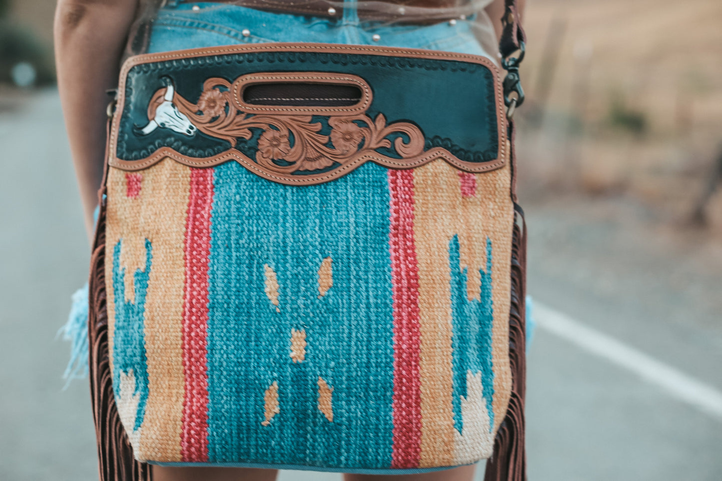 Jennie Hand Tooled Tribal Fringe Purse