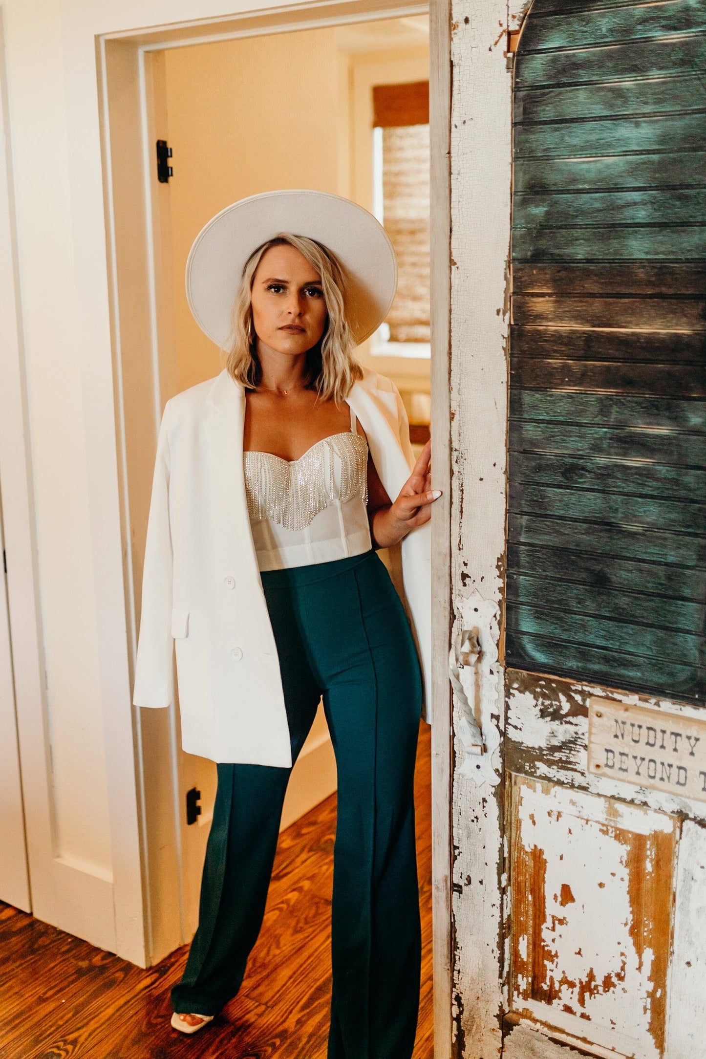 The Zoey Flare Trouser In Hunter Green