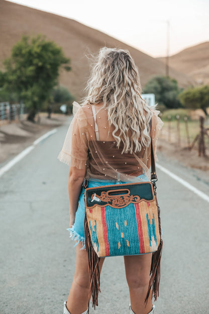 Jennie Hand Tooled Tribal Fringe Purse