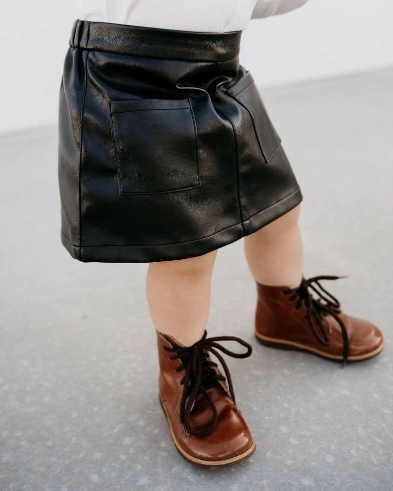 Katie Pocket Mini Skirt - Black Leather