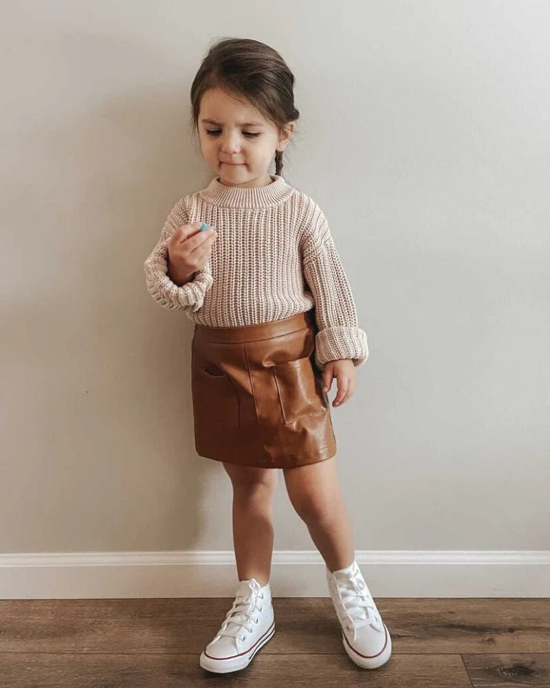 Katie Pocket Mini Skirt - Brown Leather