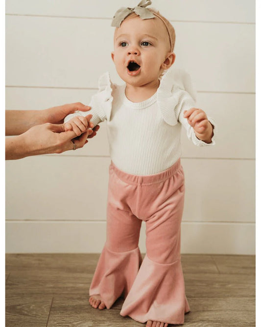 Lina Pleated Velour Bell Bottoms - Lollipop Pink