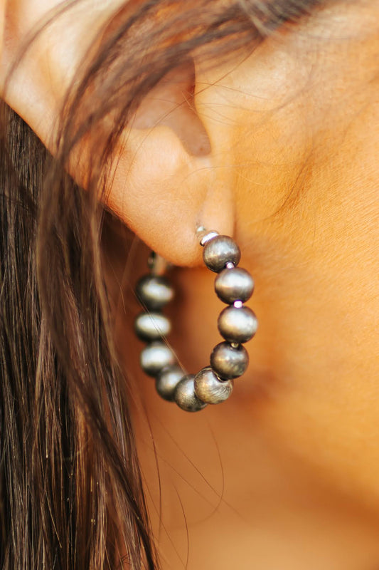 Silver Pearl Round Hoop Earrings