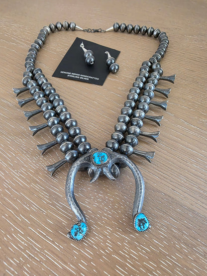 GILBERT MARTIN TURQUOISE SQUASH BLOSSOM NECKLACE SET