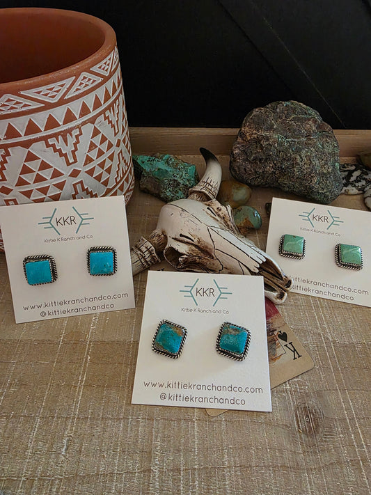 FREDA MARTINEZ PUNCHY KINGMAN SQUARE TURQUOISE STUDS