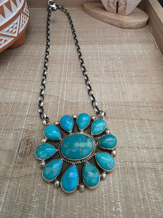 GERALDINE JAMES KINGMAN TURQUOISE CLUSTER NECKLACE