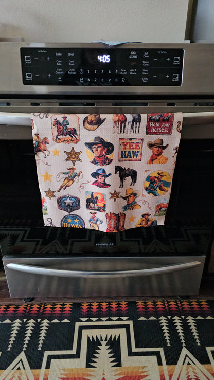 Vintage Cowboy Set of 4 Kitchen Dish Towels Made in America
