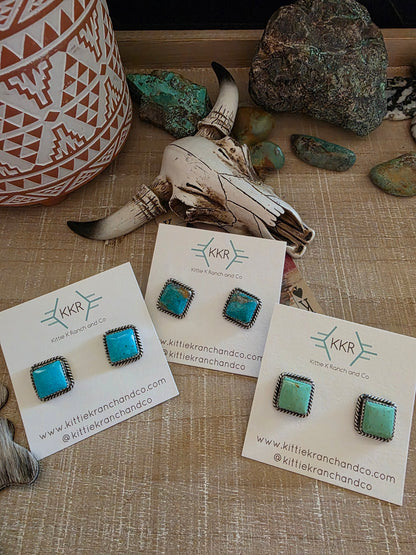 FREDA MARTINEZ PUNCHY KINGMAN SQUARE TURQUOISE STUDS