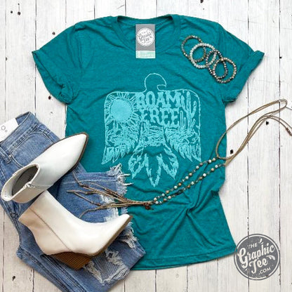 Roam Free Teal Crewneck Short Sleeve Unisex Tee