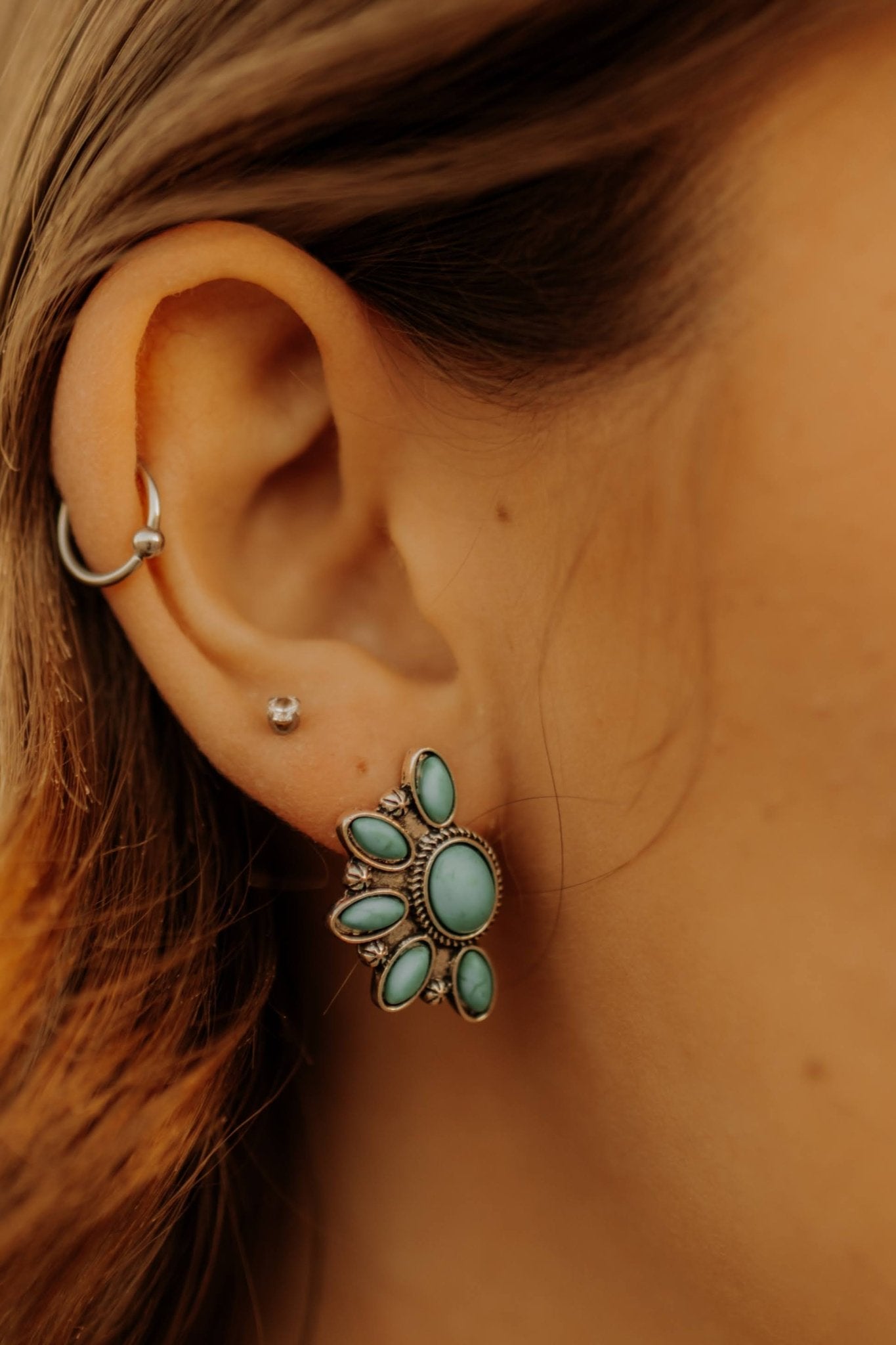 Small Turquoise Cluster Stud Earrings