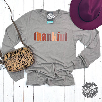 Thankful Multicolor Heather Stone Long Sleeve Tee