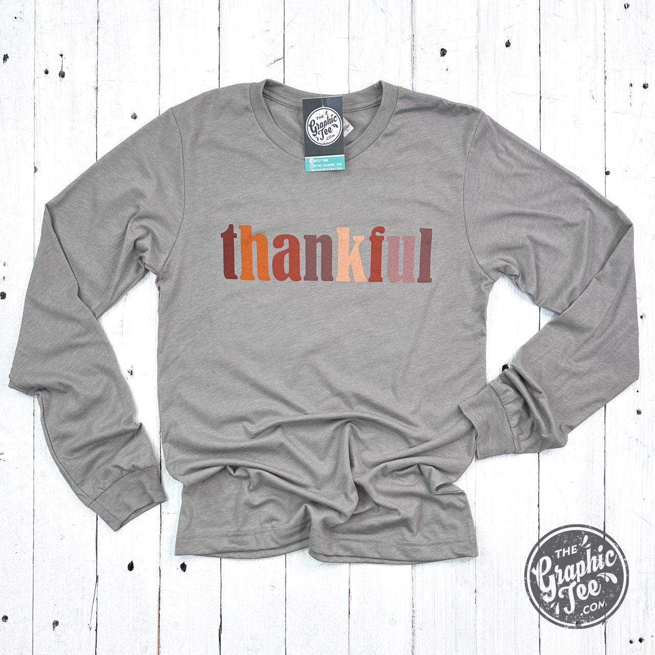 Thankful Multicolor Heather Stone Long Sleeve Tee